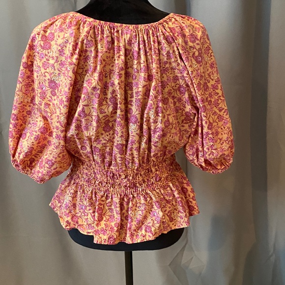 Old baby bloom sleeves Floral Pink Peplum Top - Picture 6 of 8